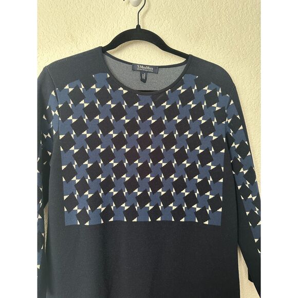 'S Max Mara Knit Geometric Shift Dress Navy Blue - Picture 2 of 6